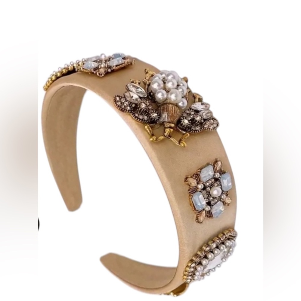 Beige Vintage Inspired Pearl & Rhinestone Bee Headband